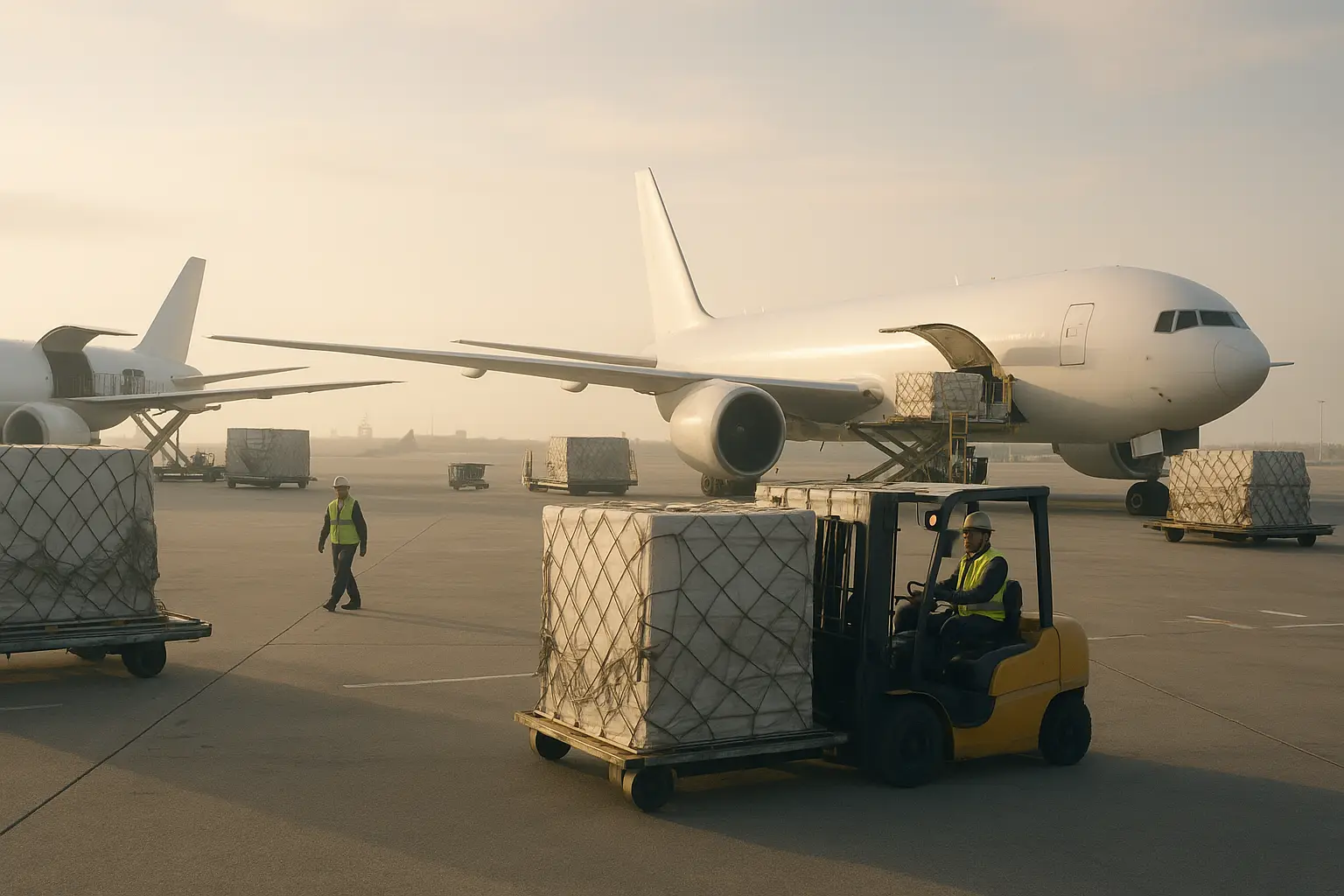 תמונה המציגה משלוחים אוויריים בתהליך שילוח אווירי בינלאומי